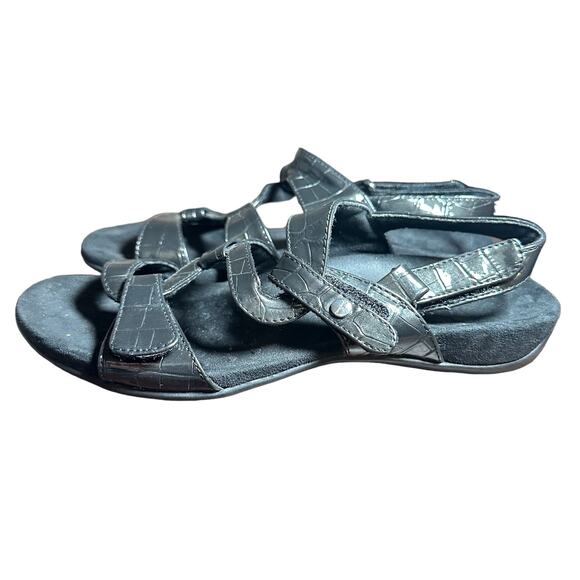 Vionic Black Crocodile embossed leather Adjustable Slip On Comfort Sandals Sz 9 - Picture 7 of 8